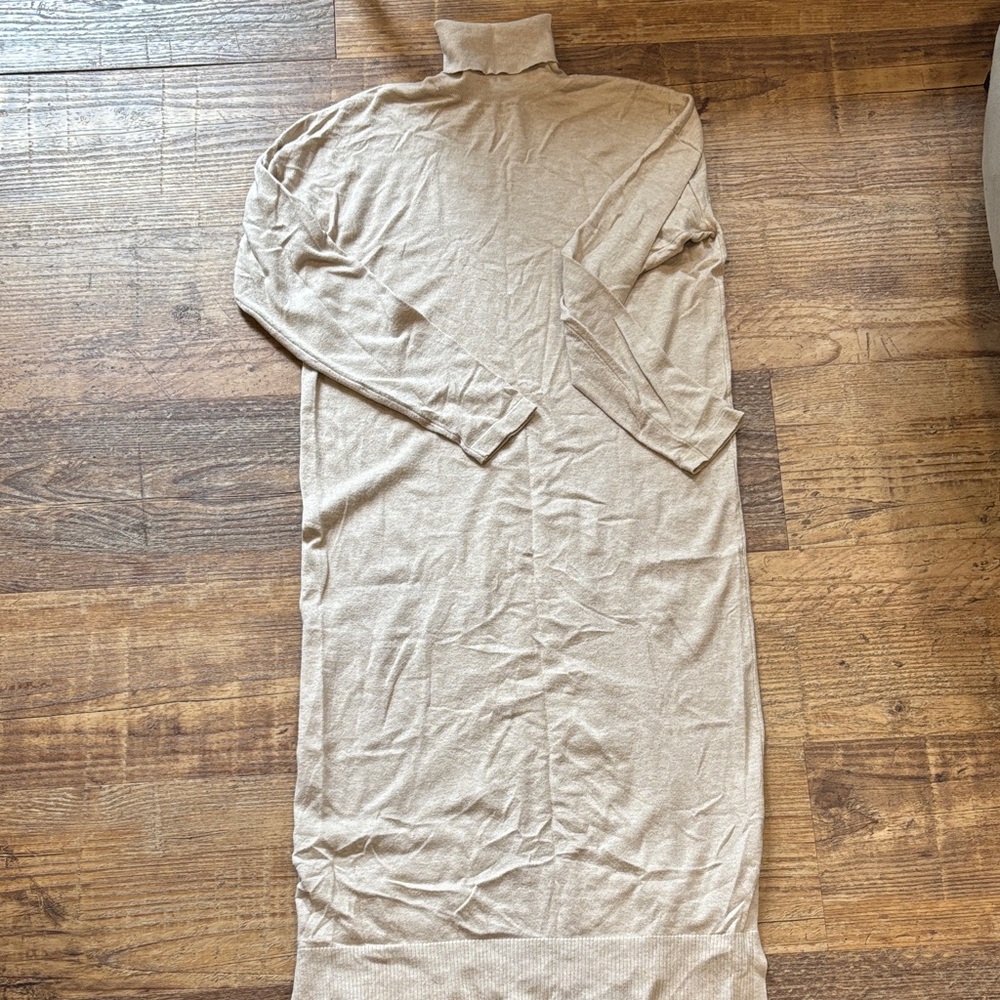 Beige Turtleneck Sweater Dress